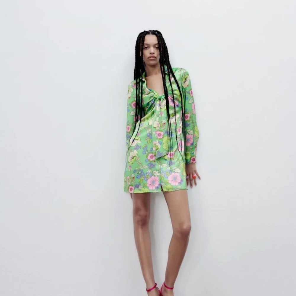 ZARA SATIN EFFECT PRINT DRESS - Picture 7 of 8